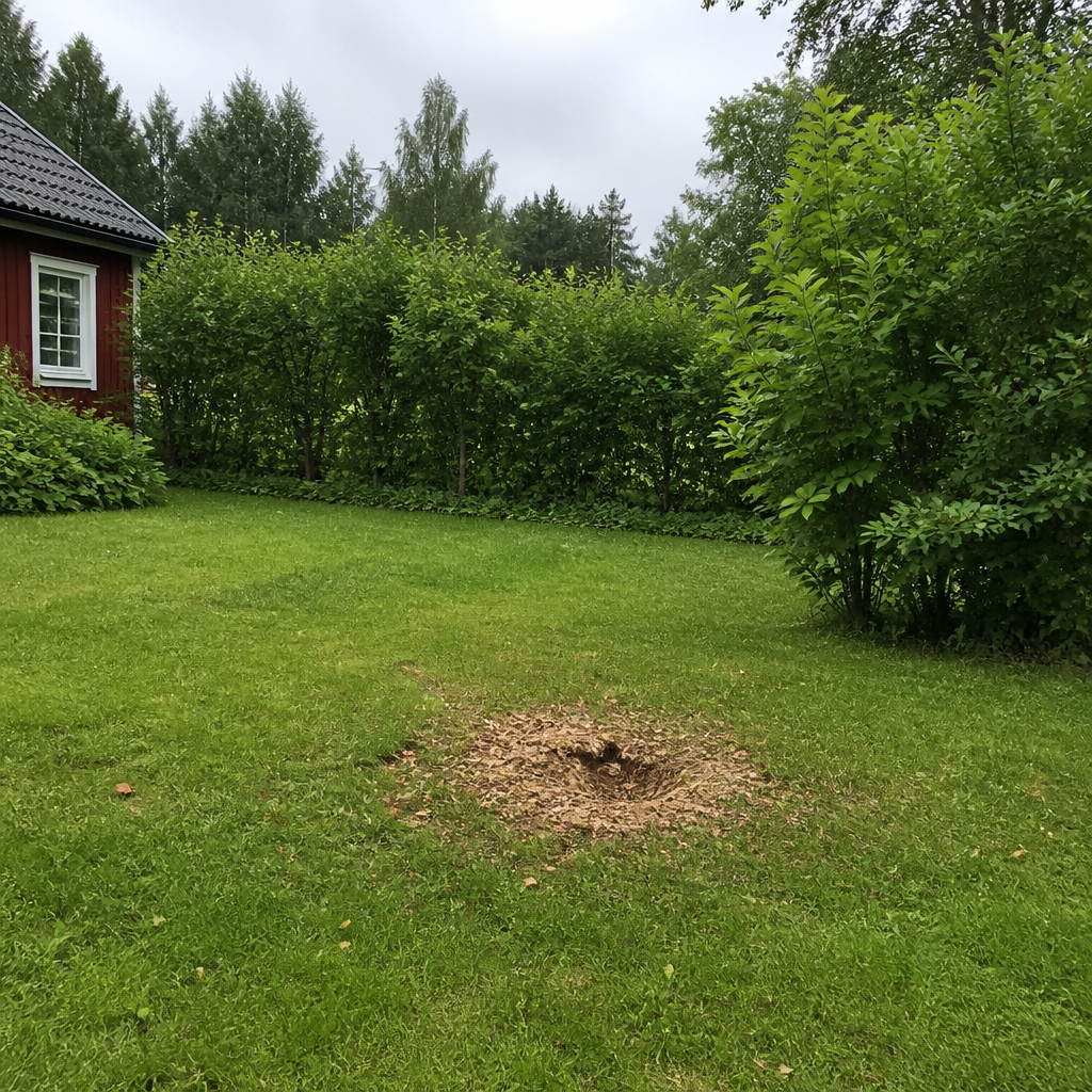 Tomt där stubben frästs bort efter stubbfräsning på Värmdö