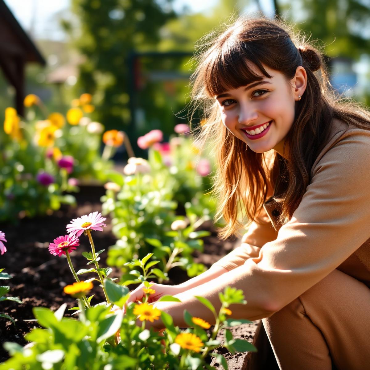 Ung trädgårdsarbetare planterar blommor